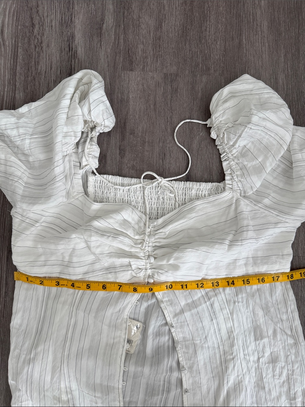 NWT Free People Luna White Pinstripe Button-Front Maxi Top with Puff Shoulders - Picture 11 of 14